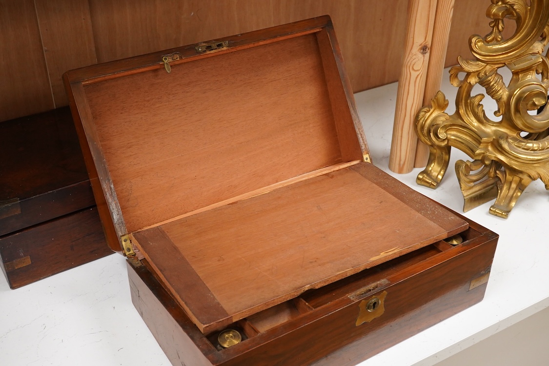 A Victorian walnut rising slope together with a rosewood writing slope